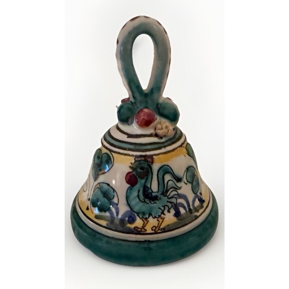Vintage Older Deruta Italian Pottery Table Multicolor Bell Signed 3 Inches Italy